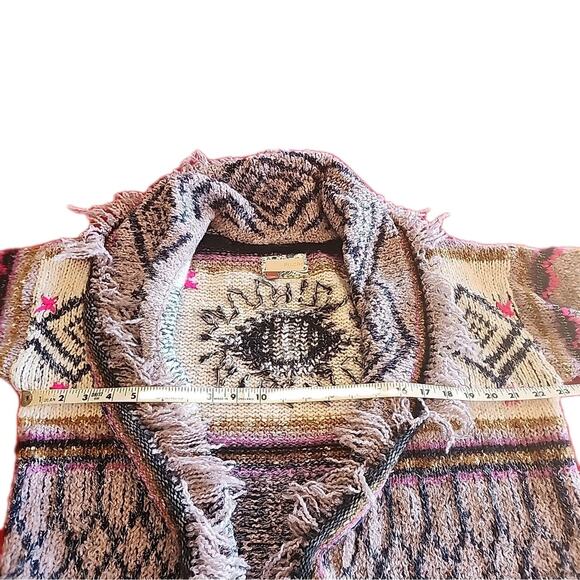 PILCRO Anthropologie Evil Eye Fringe Wool Linen Cardigan Sweater Size XS / S - Picture 4 of 15